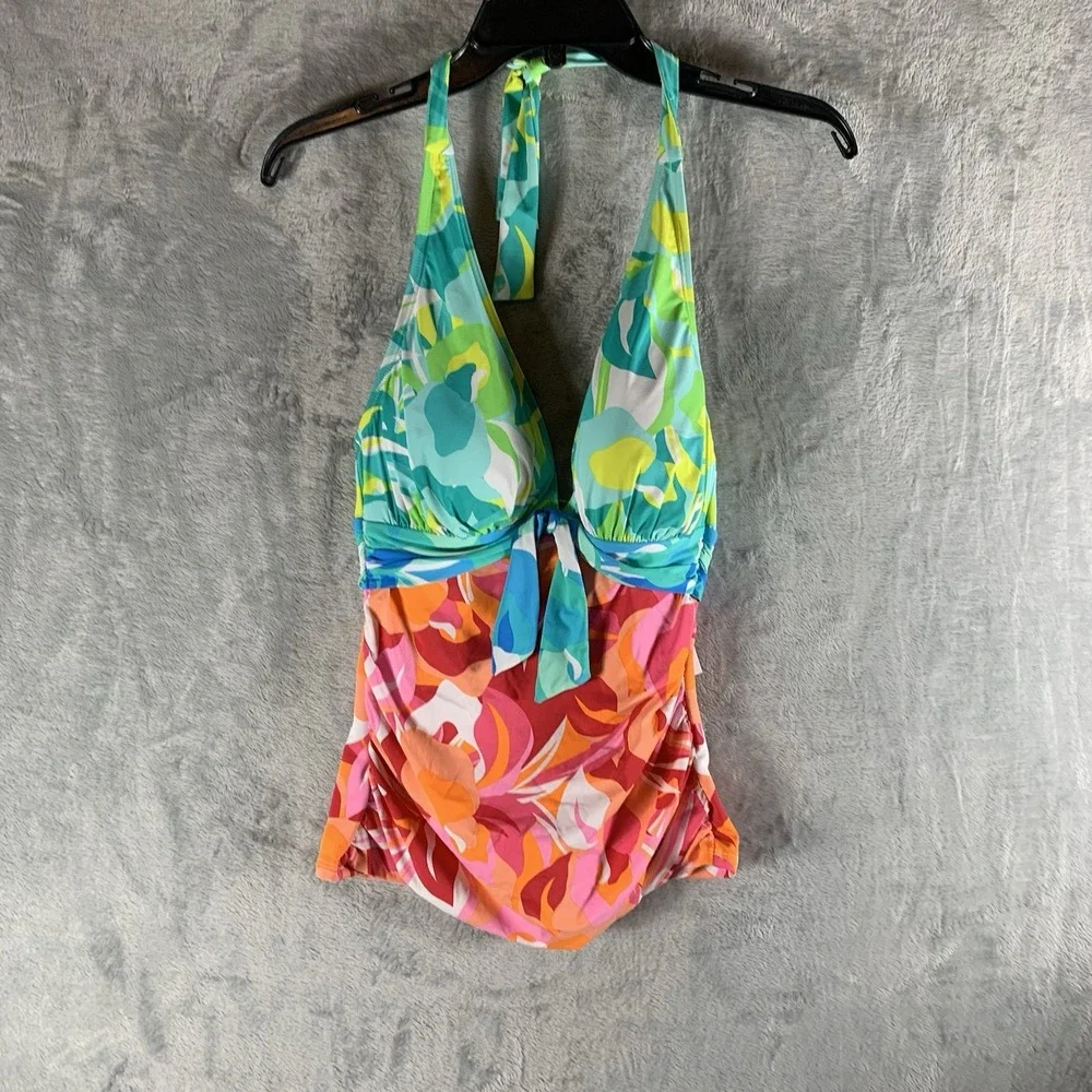 Bleu Rod Beattie Women's Swimsuit 4 Tankini‎ Top Floral Halter Tie Front NWT